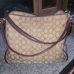 Coach Brown Leather Trim Shoulder Bag
